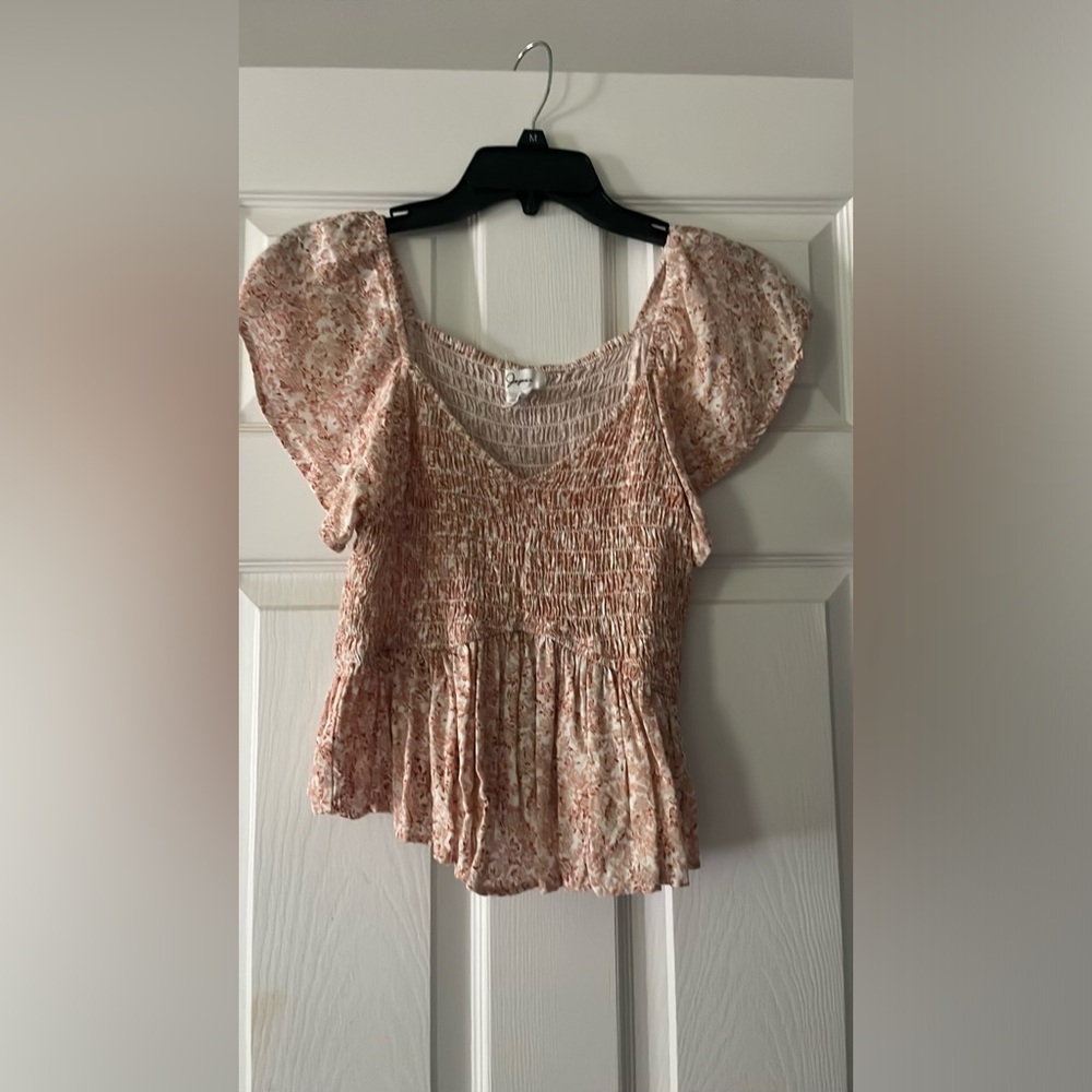 Japan Floral Flutter Sleeve Ruched Top